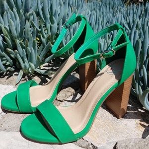 Emerald green ankle strap with block heel